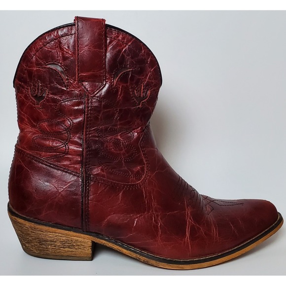 Dingo Adobe Rose Cactus Red Distressed Leather Side Zip Women's Ankle Boots 7.5 - Picture 10 of 16
